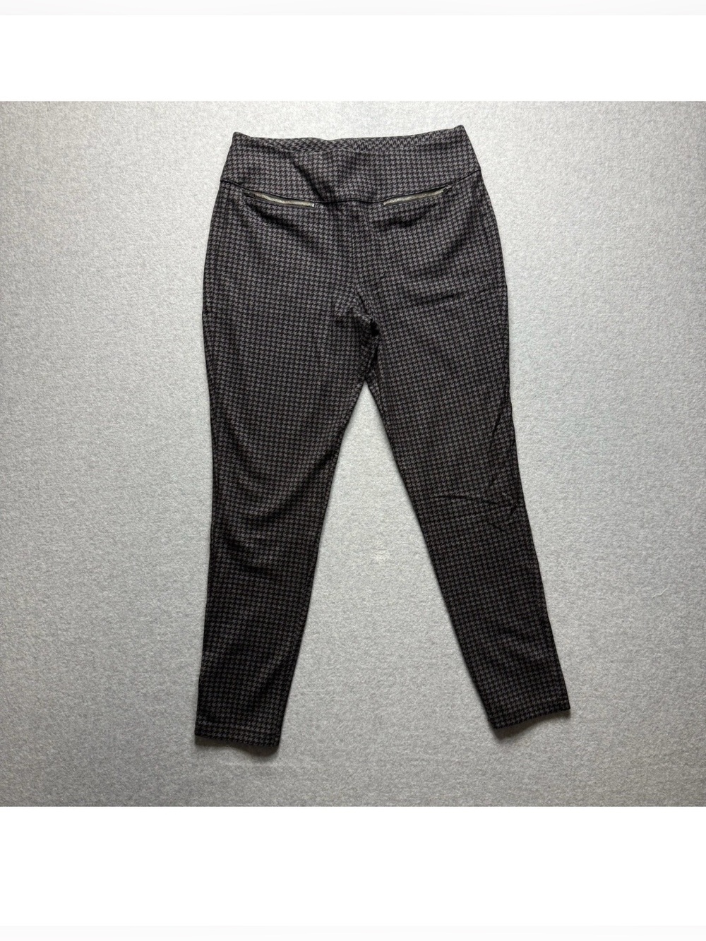 Mudd High Rise Ponte Legging Houndstooth Women's Size L Black Gray Zip Pockets
